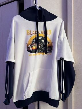 Black & Gold Football Graphic Hoodie - White/Black/Gold